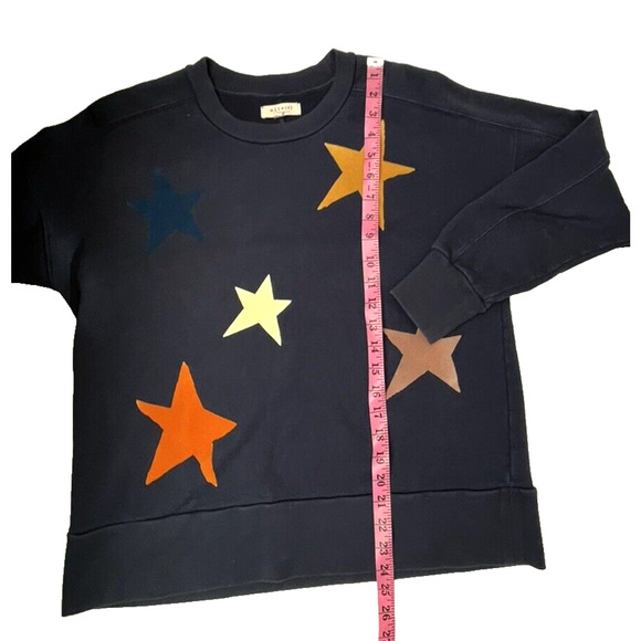 Miles(s) By MADEWELL Women SZ M Sweatshirt Pullover Faux Leather Stars Crew Neck - Picture 6 of 11